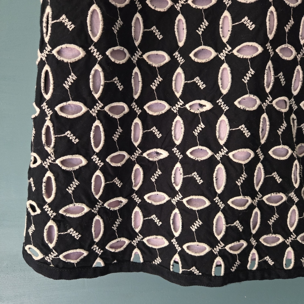 Vintage Anthropologie A-line Cotton Eyelet Black Lilac Skirt 2